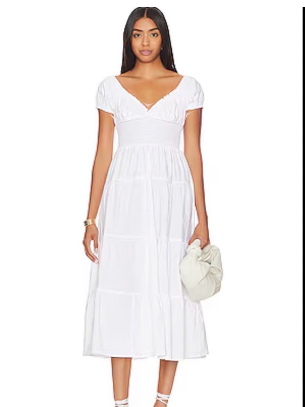 WeWoreWhat White V-Neck Tiered Midi Dress
